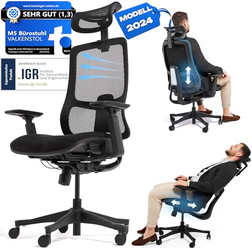 M2 Ergonomic Office Chair, Test Winner with Adjustable Armrest without Headrest for Maximum Freedom of Movement, Back-Friendly, Comfortable Desk Chair for Office and Home Office Chair