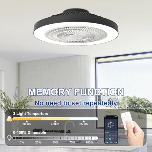 Depuley Ceiling Fan with Light: 20 Inch Ceiling Fan for Bedroom Modern Flat with Lighting - Smart App and Remote Control White Bladeless Fan with Lamp for Kitchen