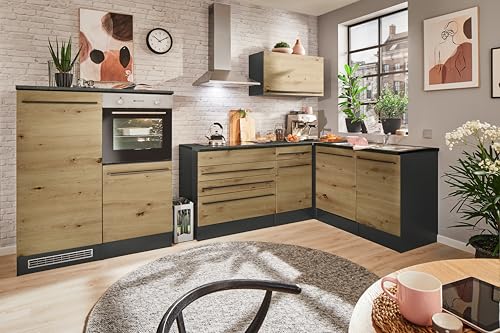 Jazz 4 Modern Corner Kitchen with Electrical Appliances in White High Gloss, Metallic Grey - Spacious Kitchen Unit in L-Shaped with Lots of Storage Space - 320 x 200 x 60 cm (W x H x D)