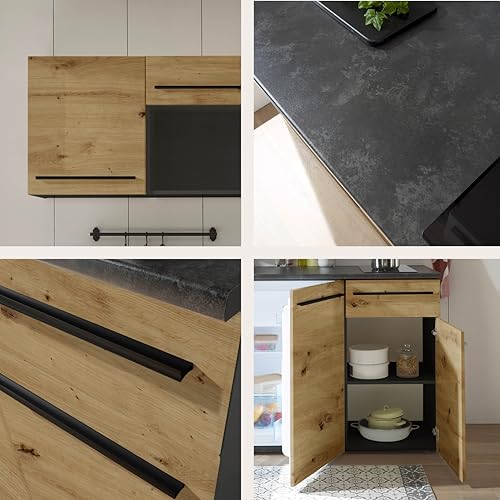 Jazz 84-240-Y6 Single Kitchen Unit Black / Artisan Oak Approx. 160 x 212 x 60 cm