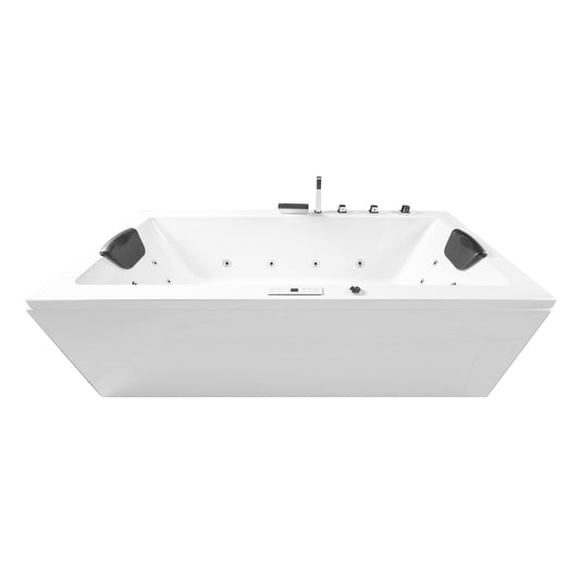 Basera® Classic Indoor Whirlpool Badewanne Naxos mit 24 Massagedüsen, Wasserfall, LED-Ambiente, Touchpanel, Bluetooth und Radio (180 x 90 x 62 cm)