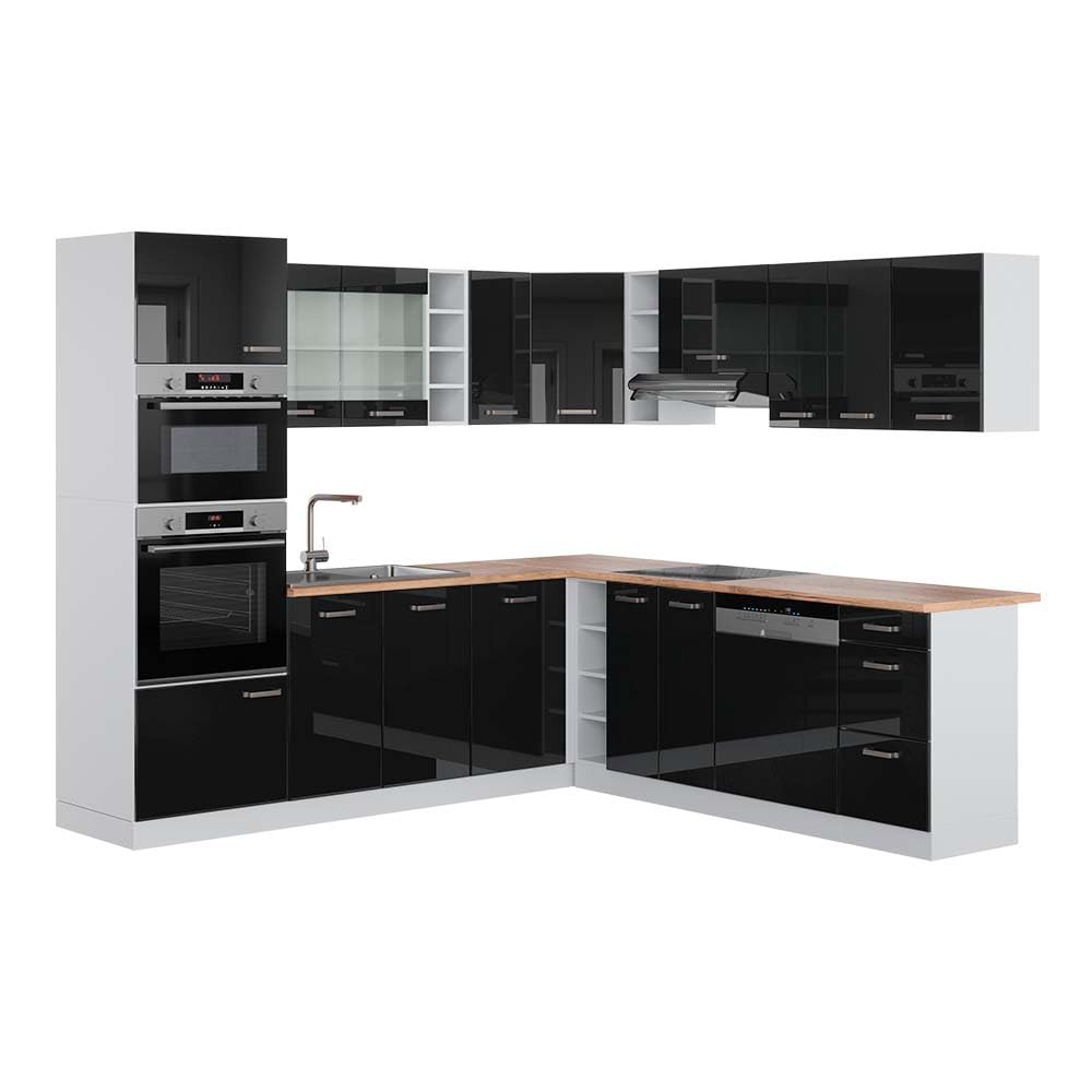Vicco R-Line Fitted Kitchen Cabinets Country House Kitchen Furniture (White, Corner 247 x 237 cm)