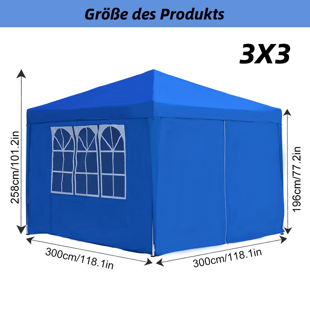 Mingone Folding Gazebo Waterproof Gazebo 3 x 3 m Stable Party Tent Pop Up Garden Tent Pasture Tent PE Beer Tent UV Protection 50+ Marquee with 4 Side Panels, Beige