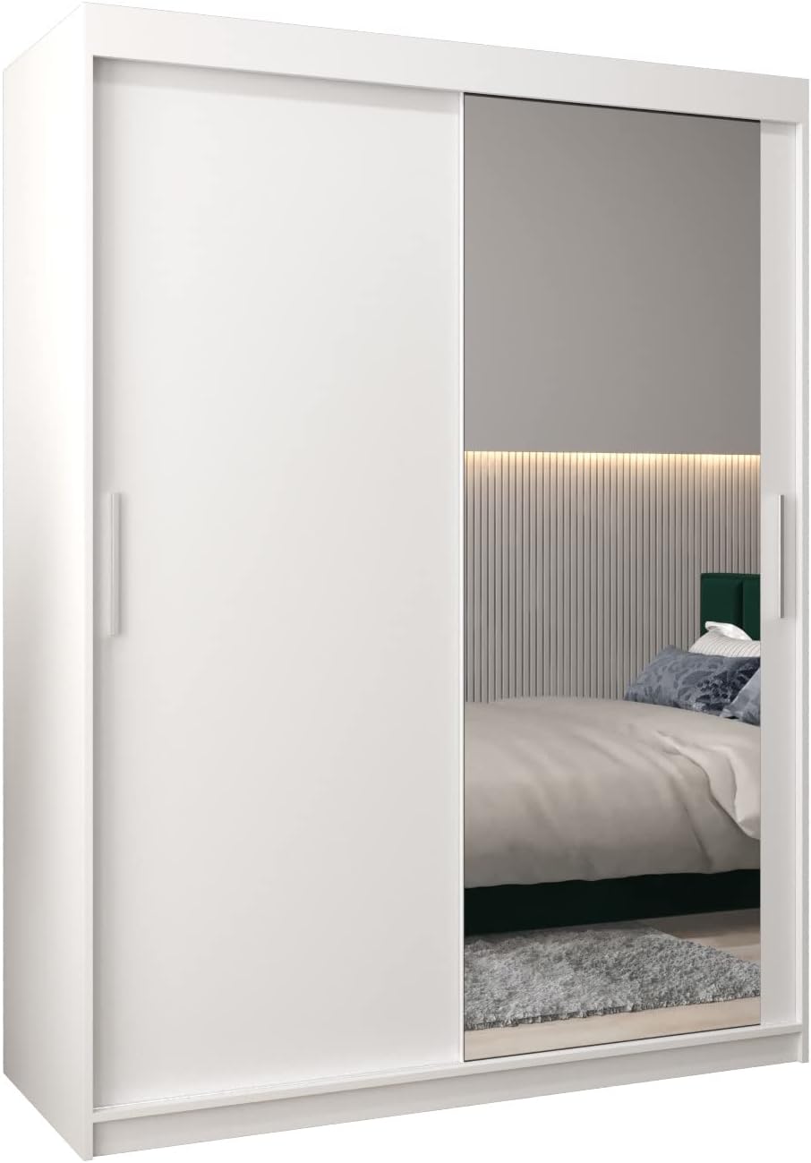 MEBLE KRYSPOL Kleiderschrank mit Spiegel Tokyo 2 - Garderobenschrank - Schrank Schlafzimmer - Mehrzweckschrank DREI Schiebetüren - Regalen - Flur Möbel - Kleiderstange Schrank - Allzweckschrank