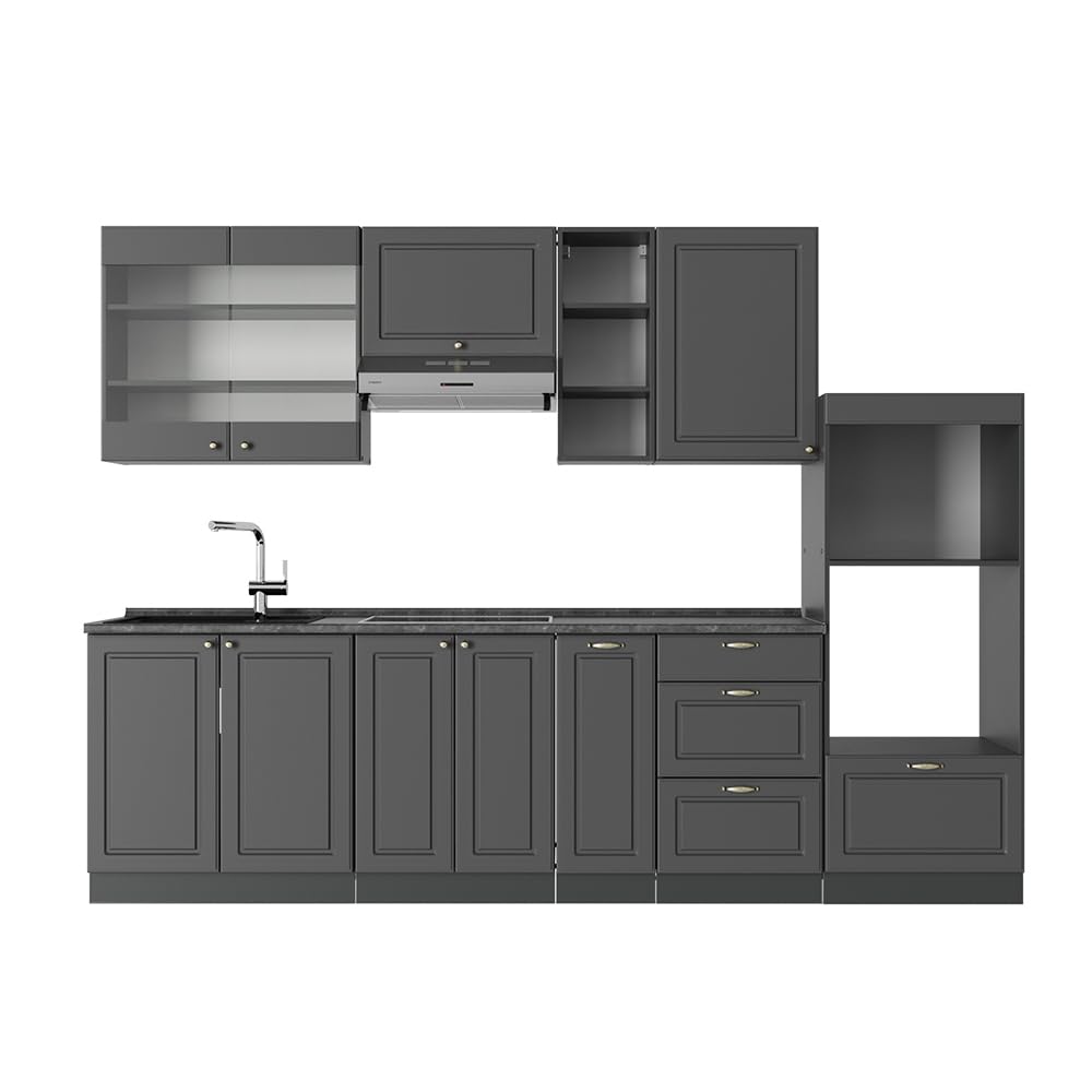 Vicco Kitchen Unit Fame-Line Goldkraft Oak / Anthracite 280 cm without Worktop