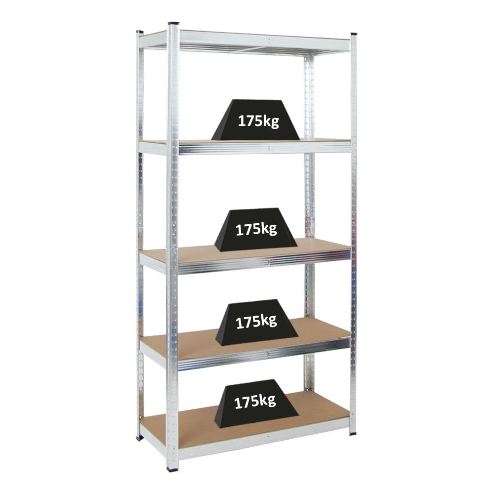 PROREGAL Gorilla Heavy Duty Shelving Unit H x W x D 180 x 90 x 40 cm Shelf Load 175 kg Galvanised Garage Shelving Basement Shelf Workshop Shelving Storage Shelving Boltless Shelving Unit