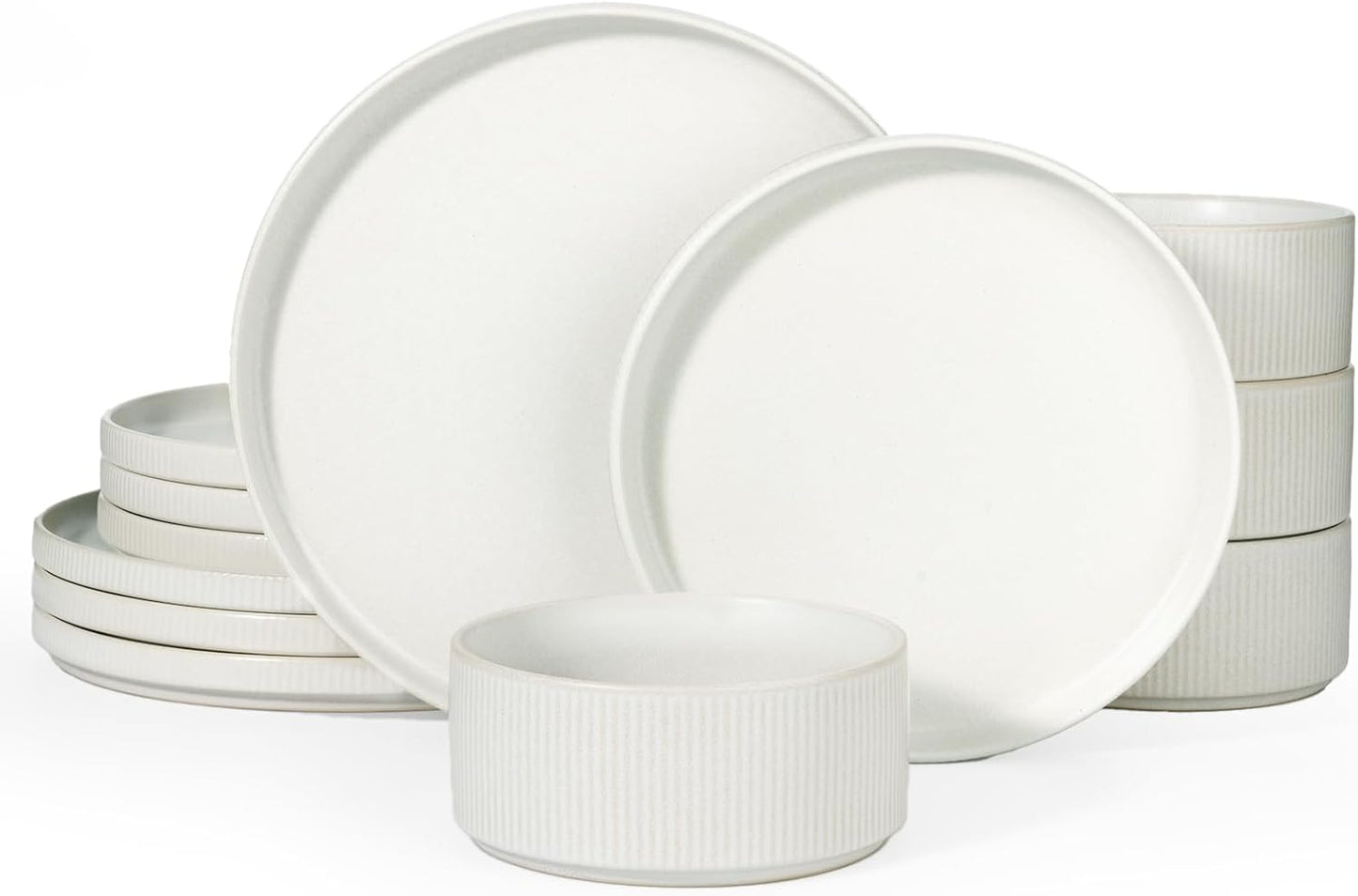 Star 18-Piece Plate Set, Crockery Set for 6 People, Stoneware Crockery Set, Anti-Scratch Dinner Service, Microwave & Dishwasher Safe, Cappuccino White