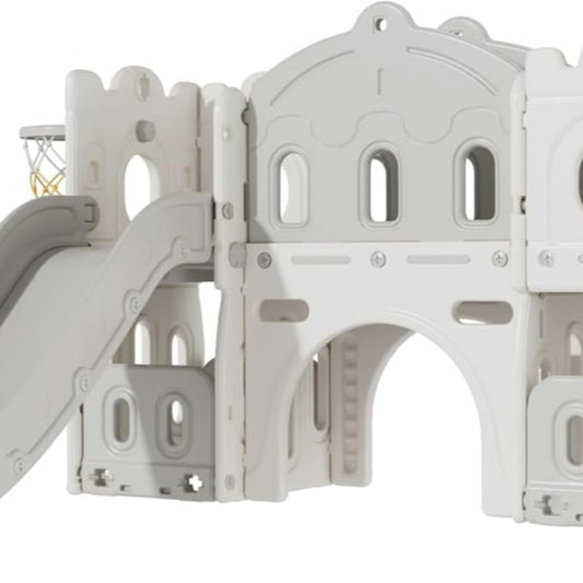 Veitoalioy Children's Slide Outdoor, Garden Slide Outdoor and Indoor, Suitable for Babies Aged 1-4 to Play, Safe and Reliable Sliding Swing Combination (Aisle Grey White)