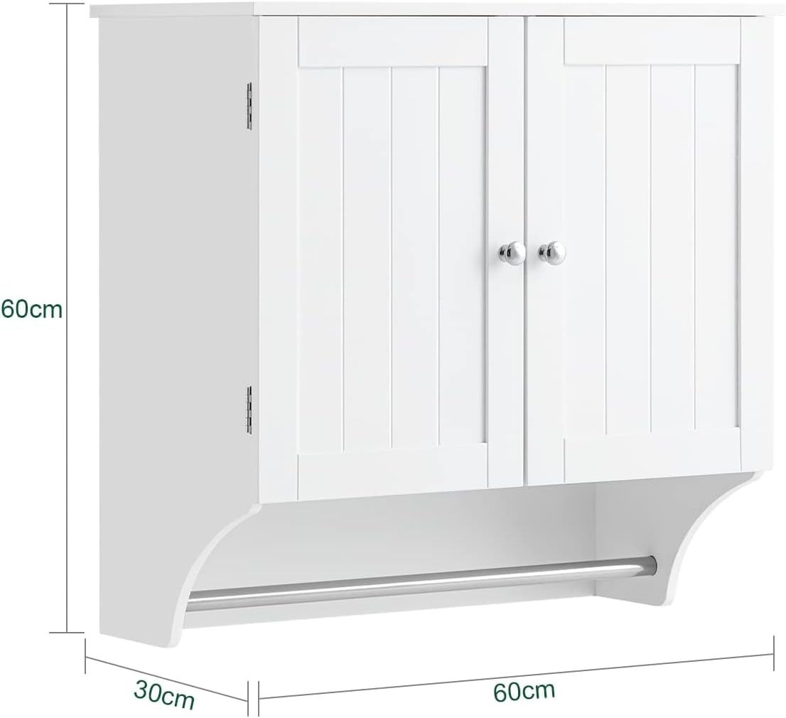 SoBuy BZR84-W Wall-Mounted Bathroom Cabinet with 2 Doors, 60 x 30 x 60 cm, Adjustable Shelves, Towel Rail, Storage Solution for Small Bathrooms