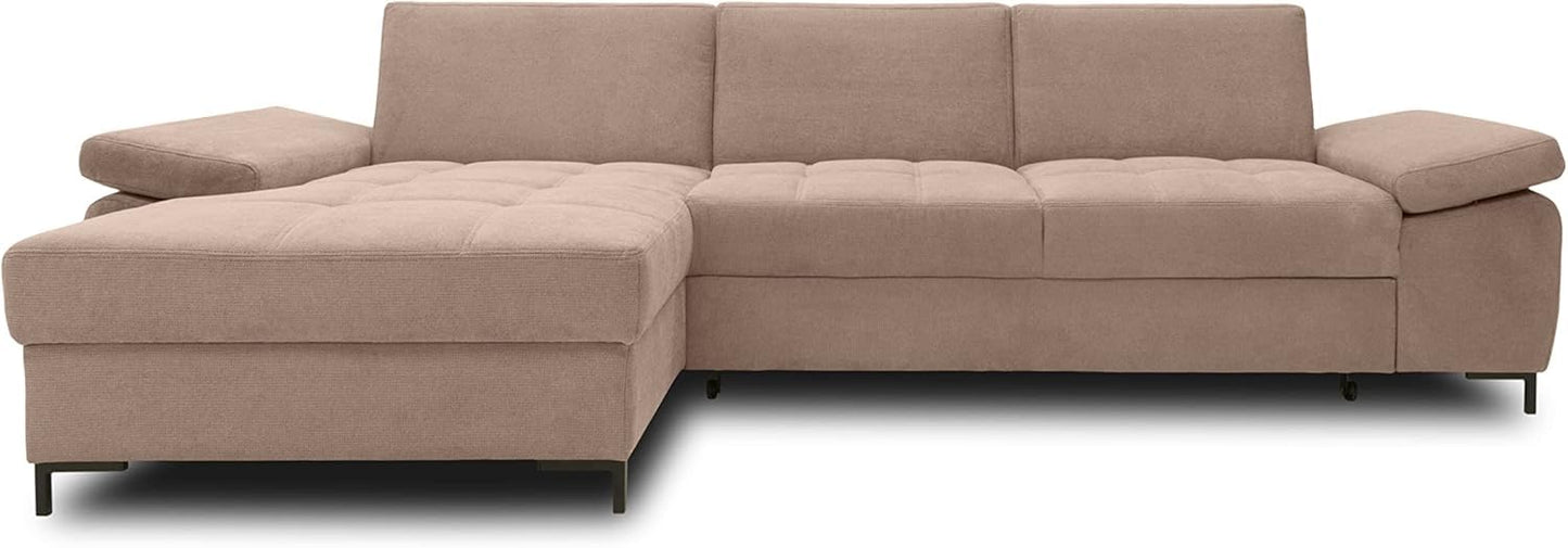 DOMO. collection Curacao Corner Sofa, Sofa Bed with Spring Core and Armrest Function in L-Shape, Couch with Sleep Function, Sofa, Upholstered Corner 297 x 160 x 84 cm (W x D x H), Cream