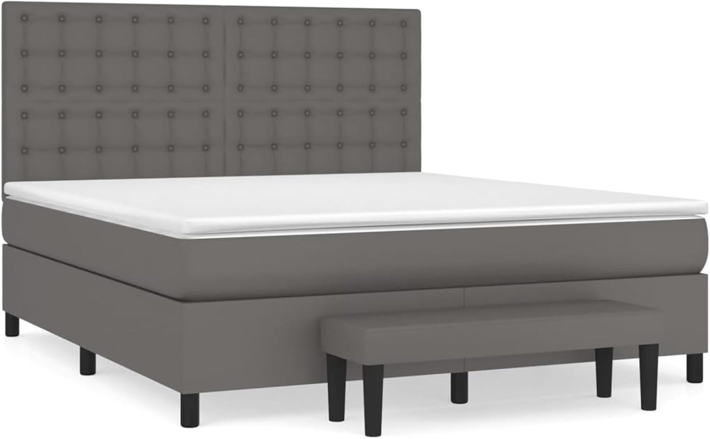 Gecheer Box Spring Bed with Mattress, Grey, 180 x 200 cm, Faux Leather