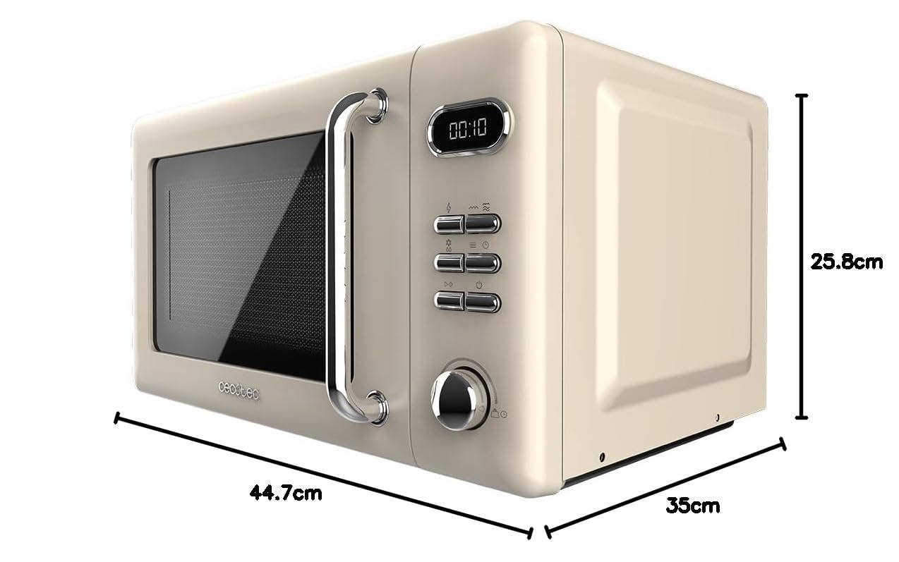 Cecotec Proclean 5110 20L Retro Beige 700W 5 Level Digital Microwave with Grill - 60 Minutes Timer - 8 Programmes and Defrost Mode - Vintage Beige