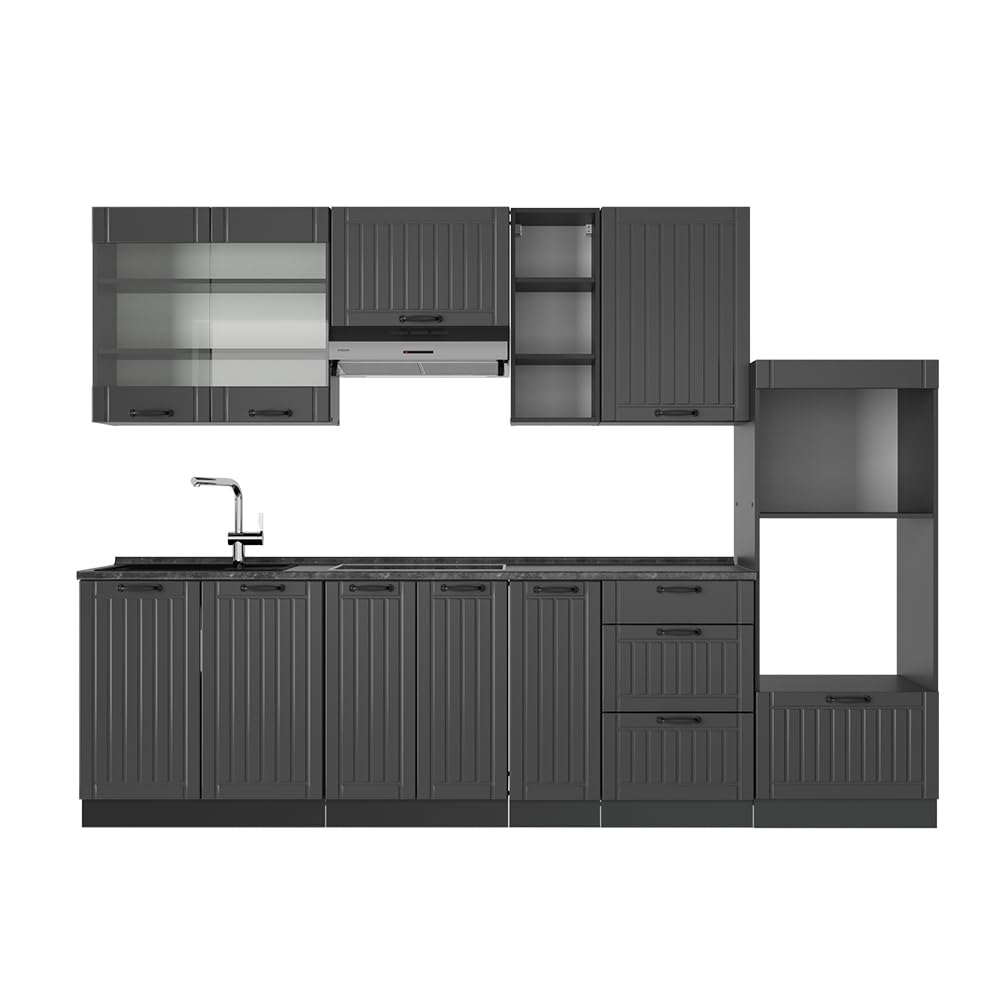 Vicco Kitchen Unit Fame-Line Goldkraft Oak / Anthracite 280 cm without Worktop