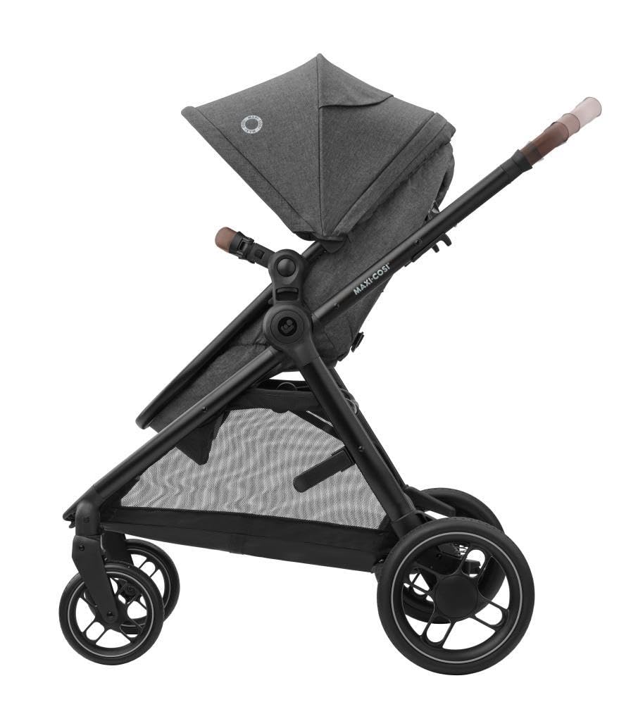Maxi-Cosi Zelia S Trio Pushchair 3-in-1 Complete Set, 0-4 Years, up to 22 kg, Foldable, Compact, Adjustable Baby Pram, with CabrioFix S i-Size Baby Seat, Accessories, Changing Bag, Dark Grey