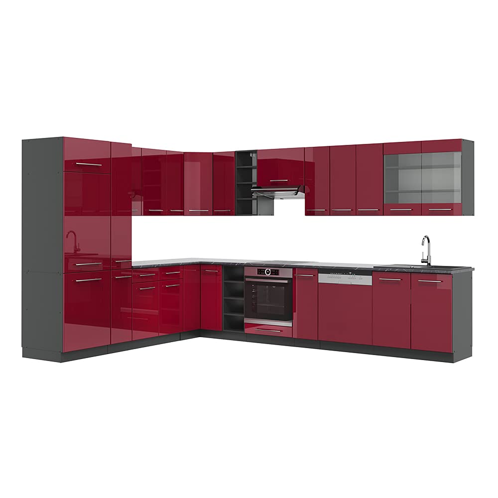 Vicco Fame-Line Corner Kitchen 257 x 347 cm White High Gloss / Anthracite without Worktop