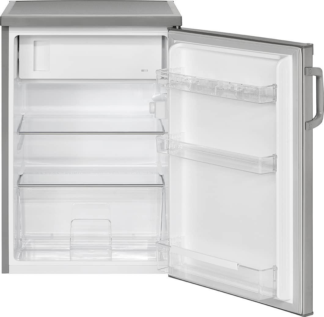 Bomann Kühlschrank mit Gefrierfach | Getränkekühlschrank mit 120L Nutzinhalt und 2 Glasablagen | Türanschlag wechselbar | kleiner Kühlschrank mit stufenloser Temperaturregelung | KS 2194.1 inox