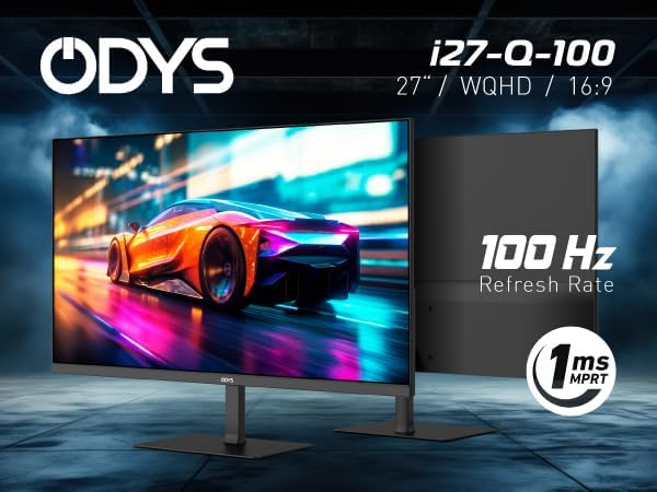ODYS i27-Q-180-27 Inch Gaming Monitor (69 cm Screen, WQHD, 2,560 x 1,440 Pixels, 180 Hz, 1ms Response Time (MPRT), Fast IPS Panel, 120% sRGB, FreeSync, 2x HDMI, 2x Display Port)