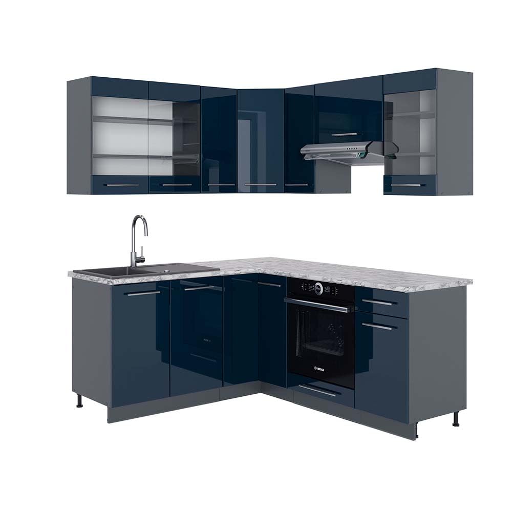 Vicco Fame-Line Corner Kitchen 160 x 190 cm White High Gloss / Anthracite without Worktop