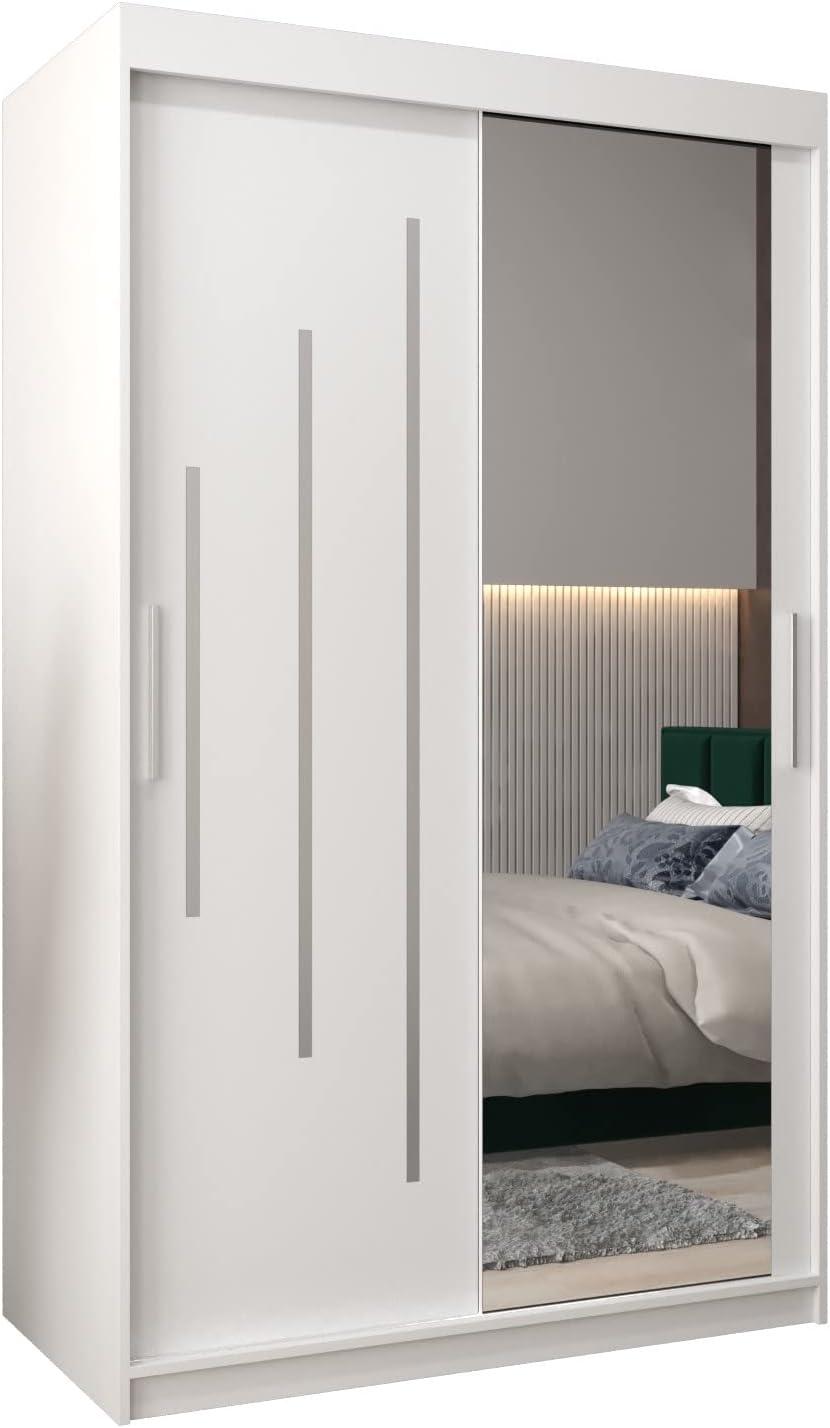 MEBLE KRYSPOL Kleiderschrank mit Spiegel York 2 - Garderobenschrank - Schrank Schlafzimmer - Mehrzweckschrank Zwei Schiebetüren - Regalen - Flur Möbel - Kleiderstange Schrank - Allzweckschrank