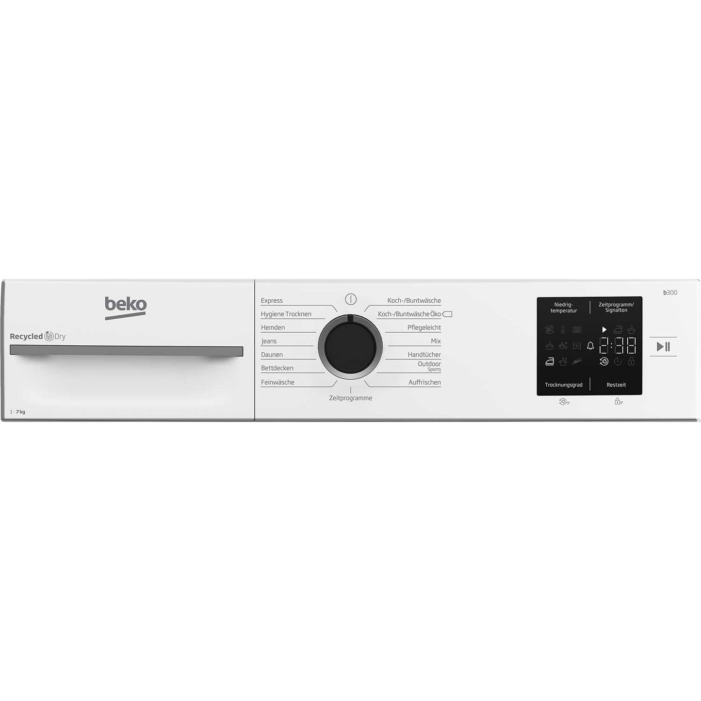 Beko BM3T37210W1 Tumble Dryer, 7 kg, Front-Loading Heat Pump Dryer, 15 Programmes, Sensor Drying, Column-Capable, Aquawave Gentle Drum, White