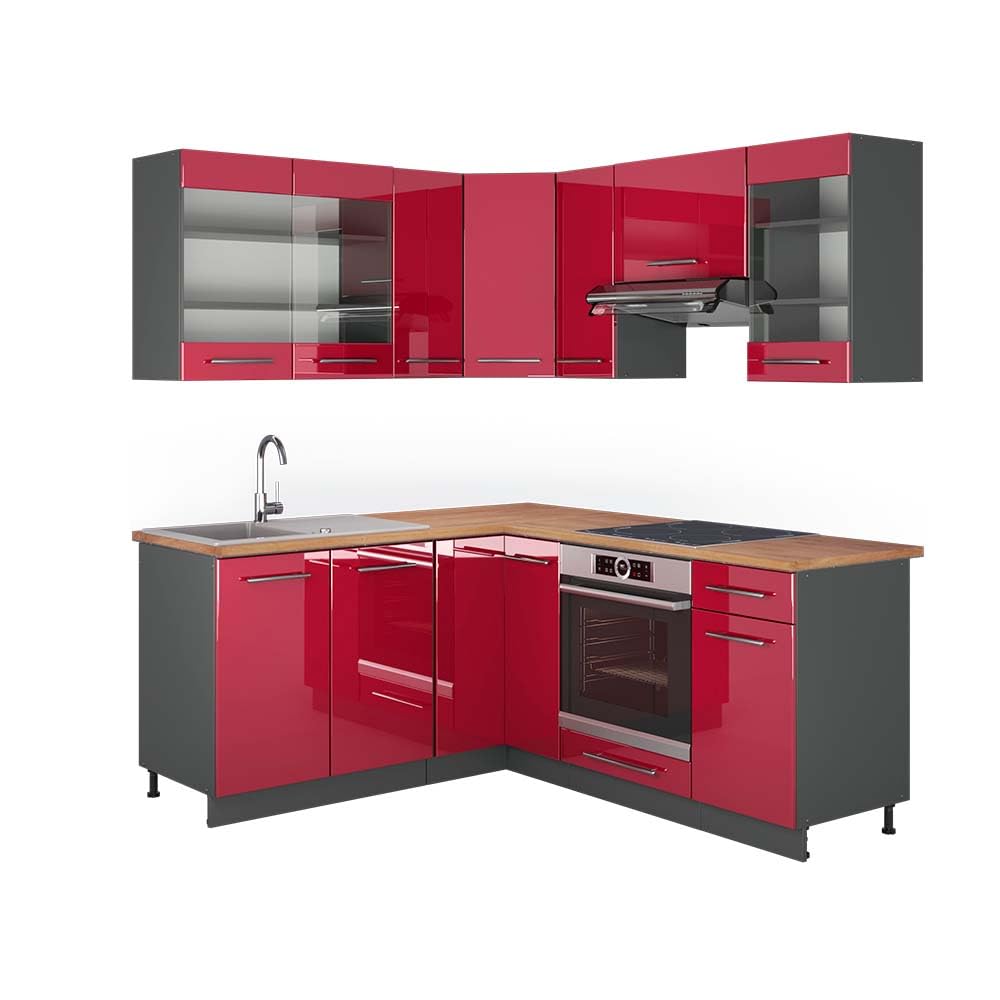 Vicco Fame-Line Corner Kitchen 160 x 190 cm White High Gloss / Anthracite without Worktop