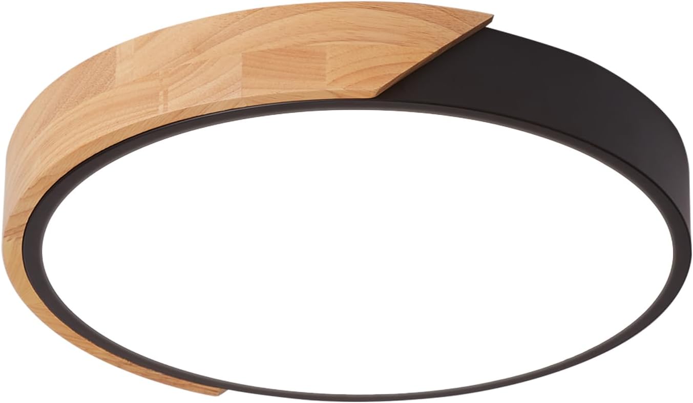 LED Wooden Ceiling Lights, Thin Flat Modern Flush-Mounted Light, Ceiling Lighting Lamps for Dining Room, Hallway, Living Room, Kitchen, Bedroom, 30 cm x 30 cm, 24 W, Warm White, 3000 K