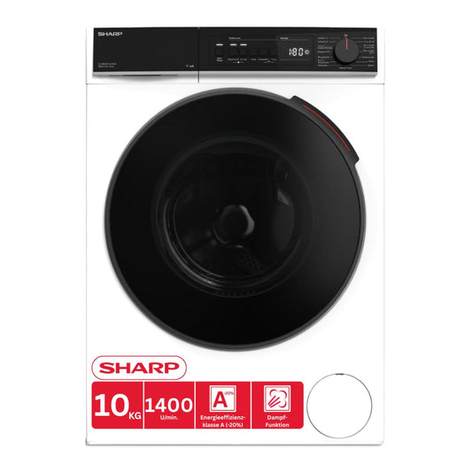 Sharp ES-WNFB214CWDA-DE Washing Machine, 12 kg, Energy Class A, 1400 rpm, Inverter Motor, AquaStop, WiFi App Control, Steam Function, Quick Wash, White