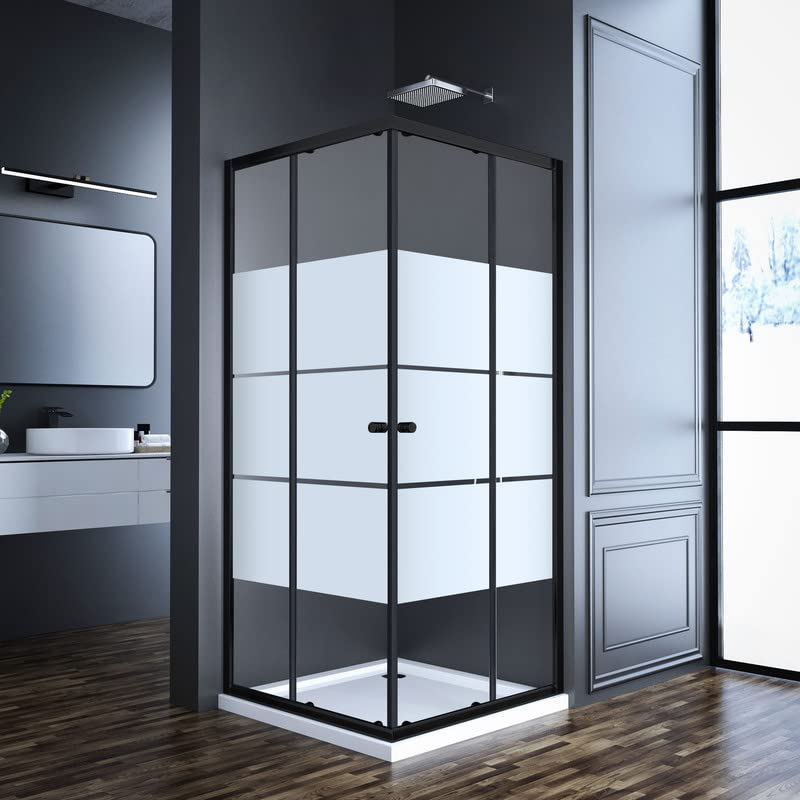 Shower Cubicle Black Double Sliding Door with Corner Entry 75 x 75 cm Shower Screen Sliding Doors Shower Enclosure 6 mm Tempered Glass Height 185 cm Shower Door