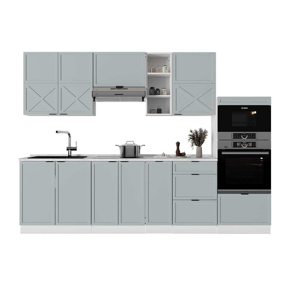 Vicco Fame-Line Kitchen Unit 280 cm without Worktop 280 cm High-Gloss Anthracite / White