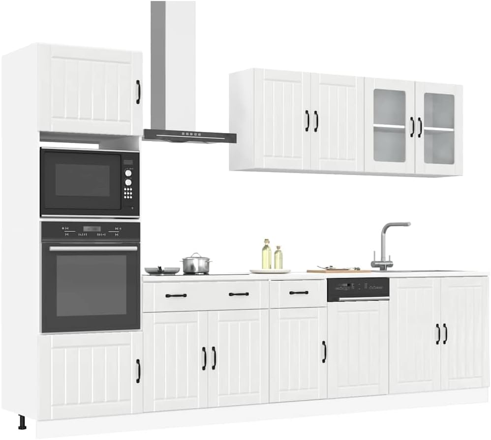 Lucca 7-Piece Kitchen Cabinet Set without Electrical Appliances High Gloss White Wood Material