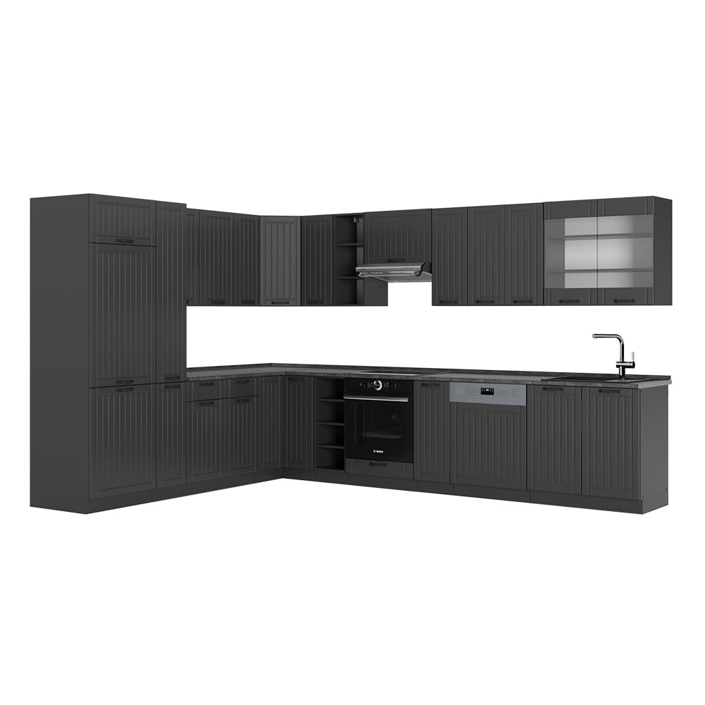 Vicco Fame-Line Corner Kitchen 257 x 347 cm White High Gloss / Anthracite without Worktop