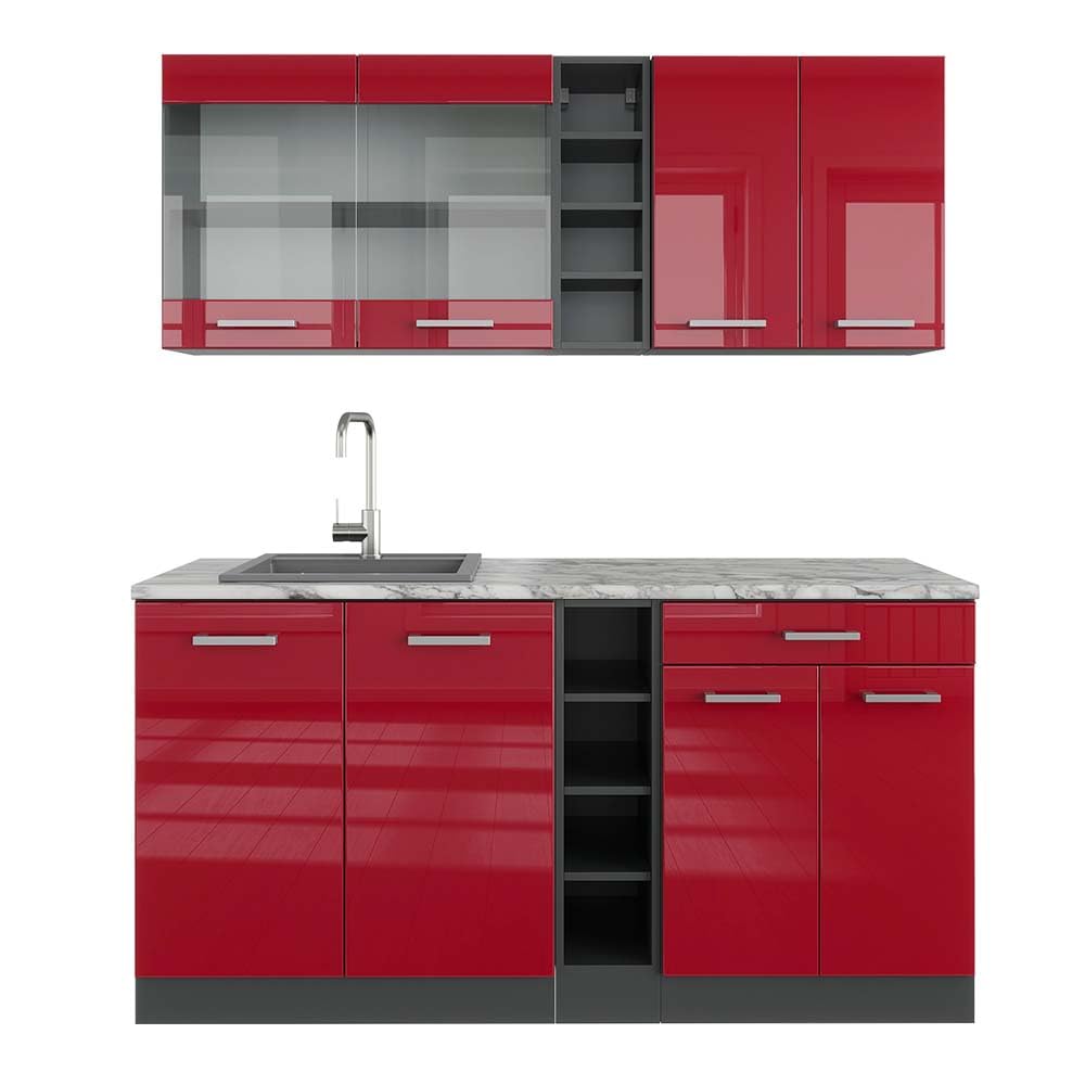 Vicco Single Kitchen R-Line White High Gloss / Anthracite 160 cm without Worktop