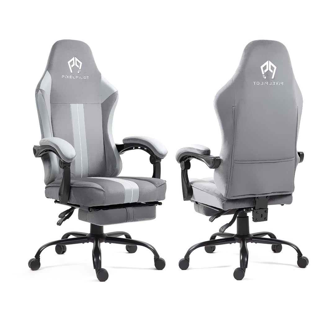 PixelPilot Ergonomic Gaming Chair [Breathable Fabric] Gaming Chair with Footrest, Head and Lumbar Support, Gamer PC Chair Wide Seat, Office Chair 150 kg Load Capacity (Nebula I, Grey)