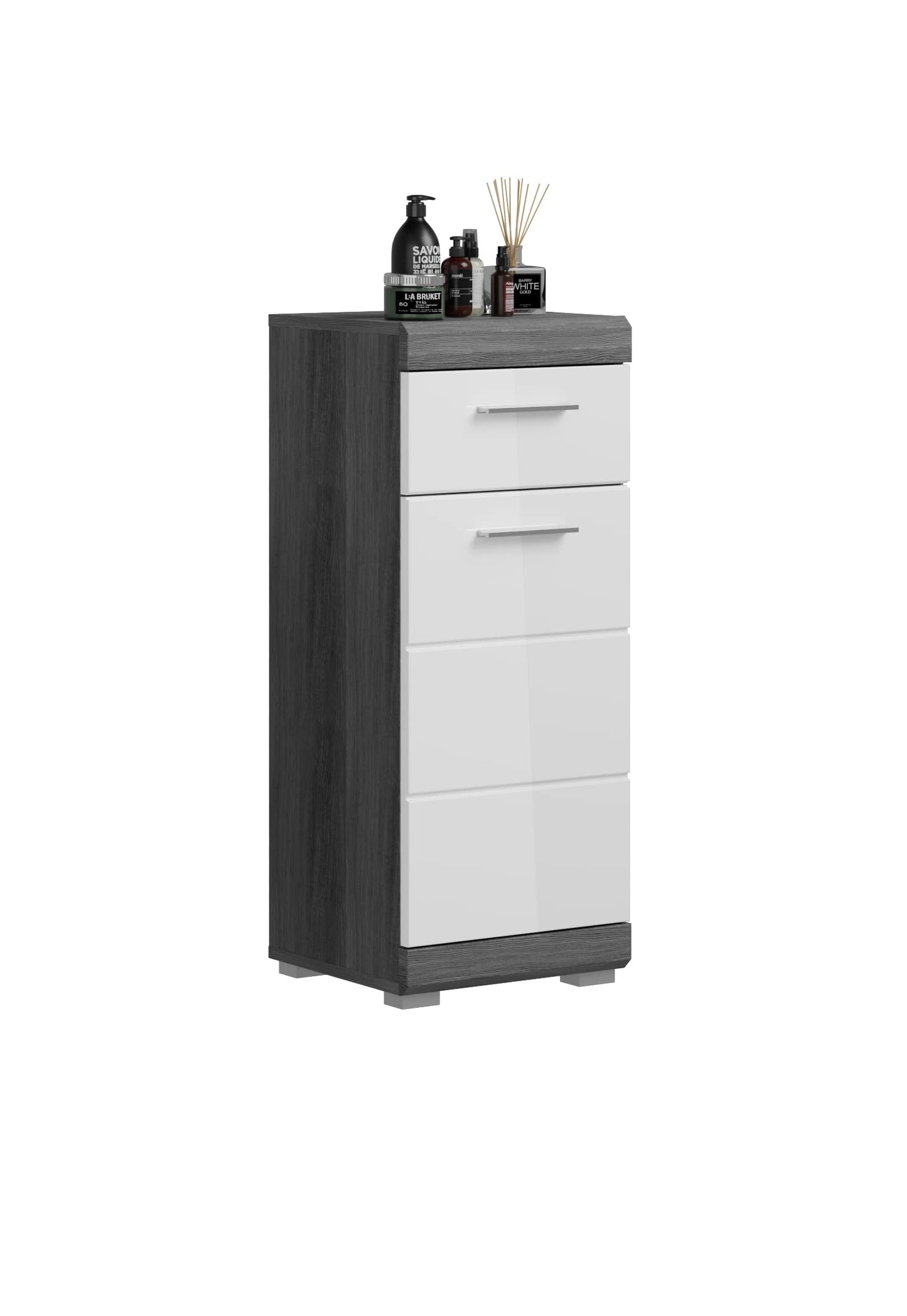 Badezimmer Scout X06B2723 Wall-Mounted Cupboard Wide Cabinet in Front White High Gloss Body Smoke Silver Nb. Approx. 74 x 79 x 24 cm