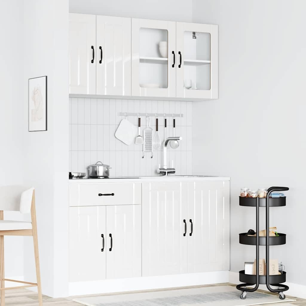 Lucca 7-Piece Kitchen Cabinet Set without Electrical Appliances High Gloss White Wood Material