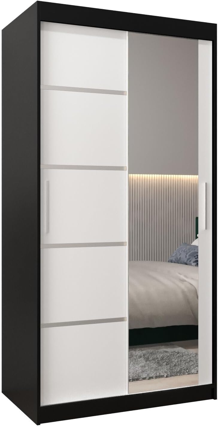 MEBLE KRYSPOL Verona 2, 250 cm Bedroom Wardrobe with Three Sliding Doors, Mirror, Clothes Rail and Shelves, 250 x 200 x 62 cm, Matt Black