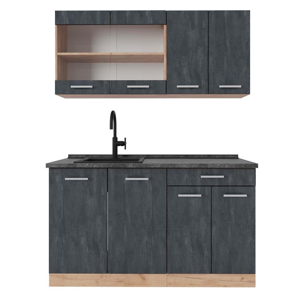 Vicco Single Kitchen R-Line, Black High Gloss / Gold Kraft Oak 140 cm, without Worktop