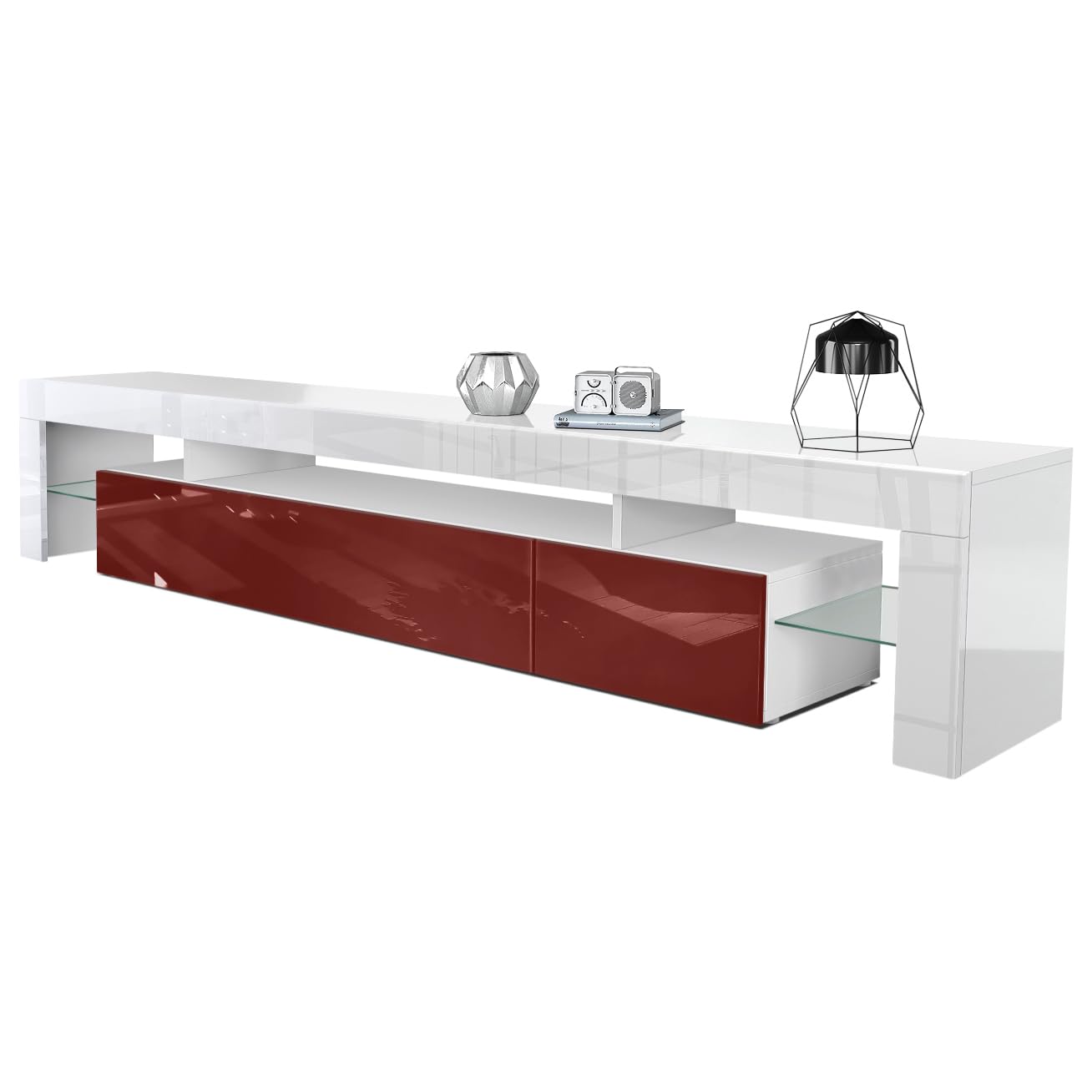 Vladon TV Stand Unit Lima V2, Carcass in White/Front in Black High Gloss
