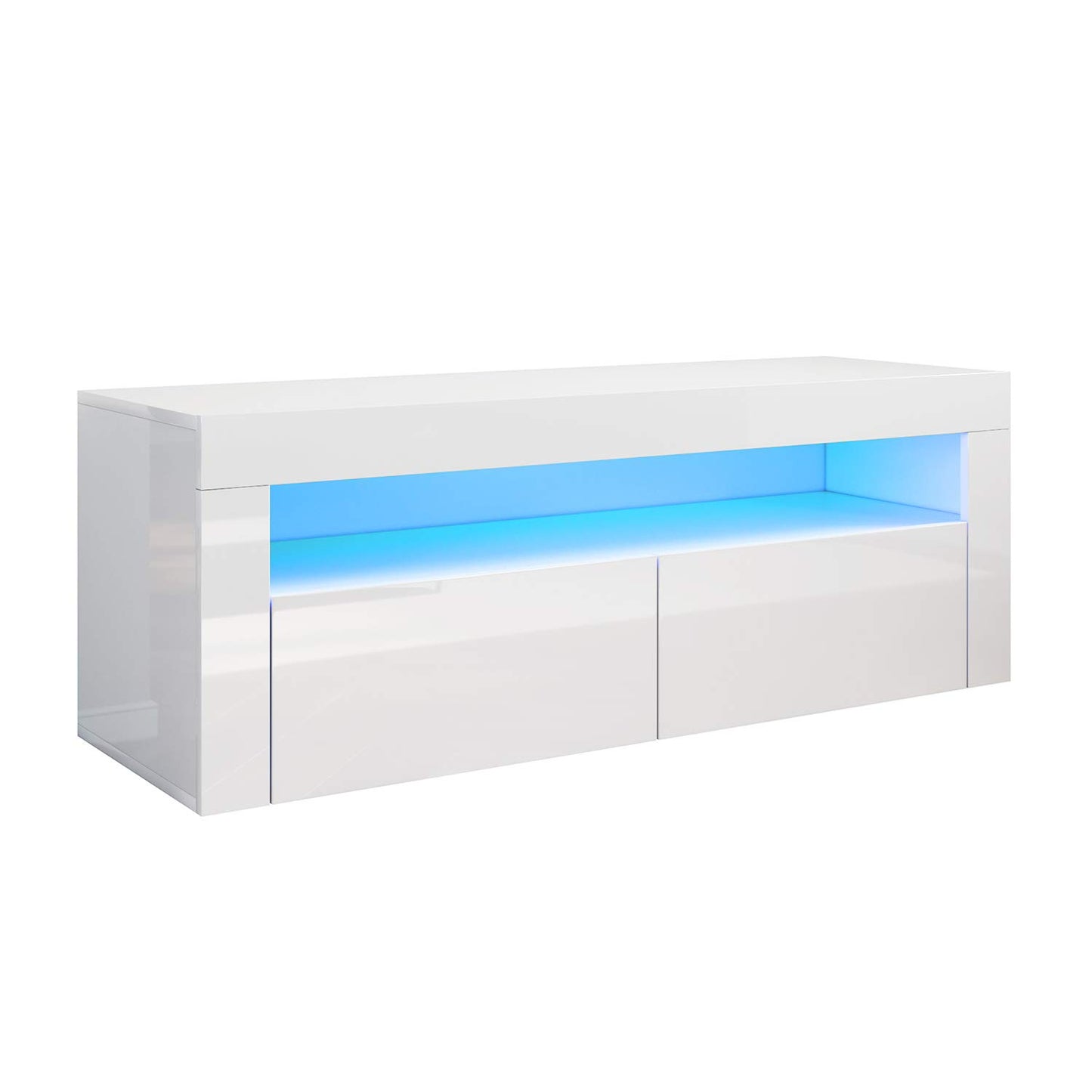 SONNI TV Board White, Handle-less Design, TV Cabinet High Gloss, TV Stand with LED Lighting, 12 Colours Can Be Adjusted, TV Shelf, Lowboard for TVs up to 65 Inches, 130 x 35 x 45 cm