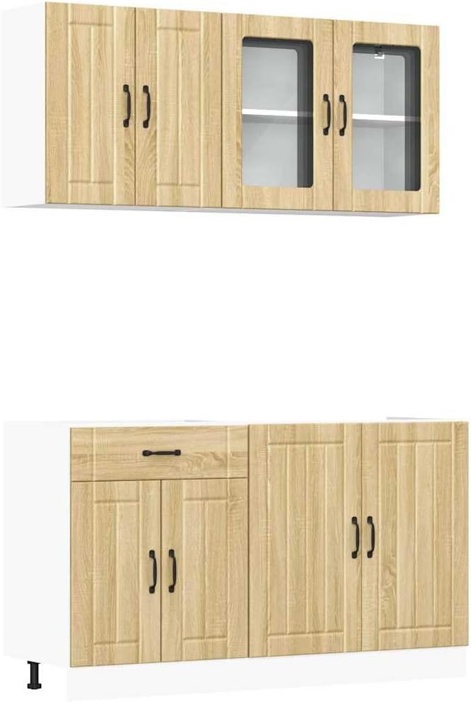 Lucca 7-Piece Kitchen Cabinet Set without Electrical Appliances High Gloss White Wood Material