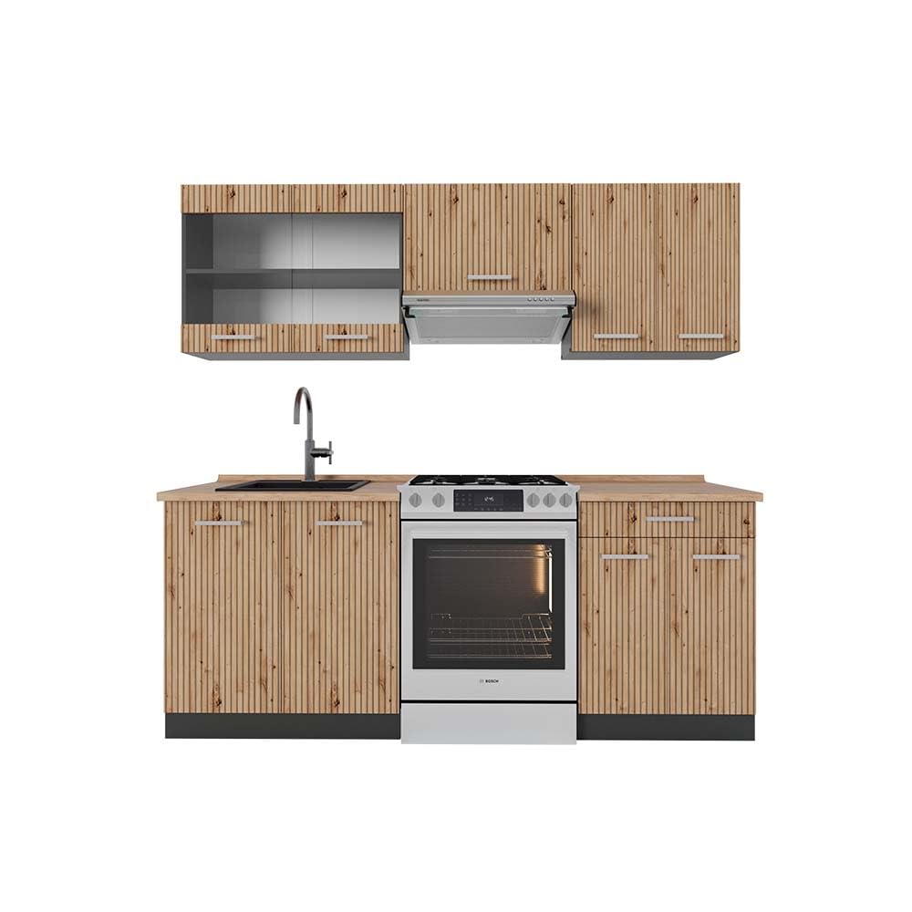 Vicco R-Line Kitchen Unit, White Country House / Anthracite, 200 cm without Worktop