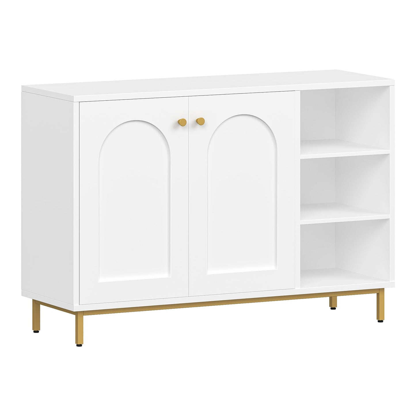 Hzuaneri SC10203G Bathroom Cabinet, Kitchen Cabinet with 2 Doors, Side Cabinet, Sideboard with Open Compartment, Chest of Drawers, Adjustable Shelf, Bathroom, 35 x 100 x 75 cm, White Gold