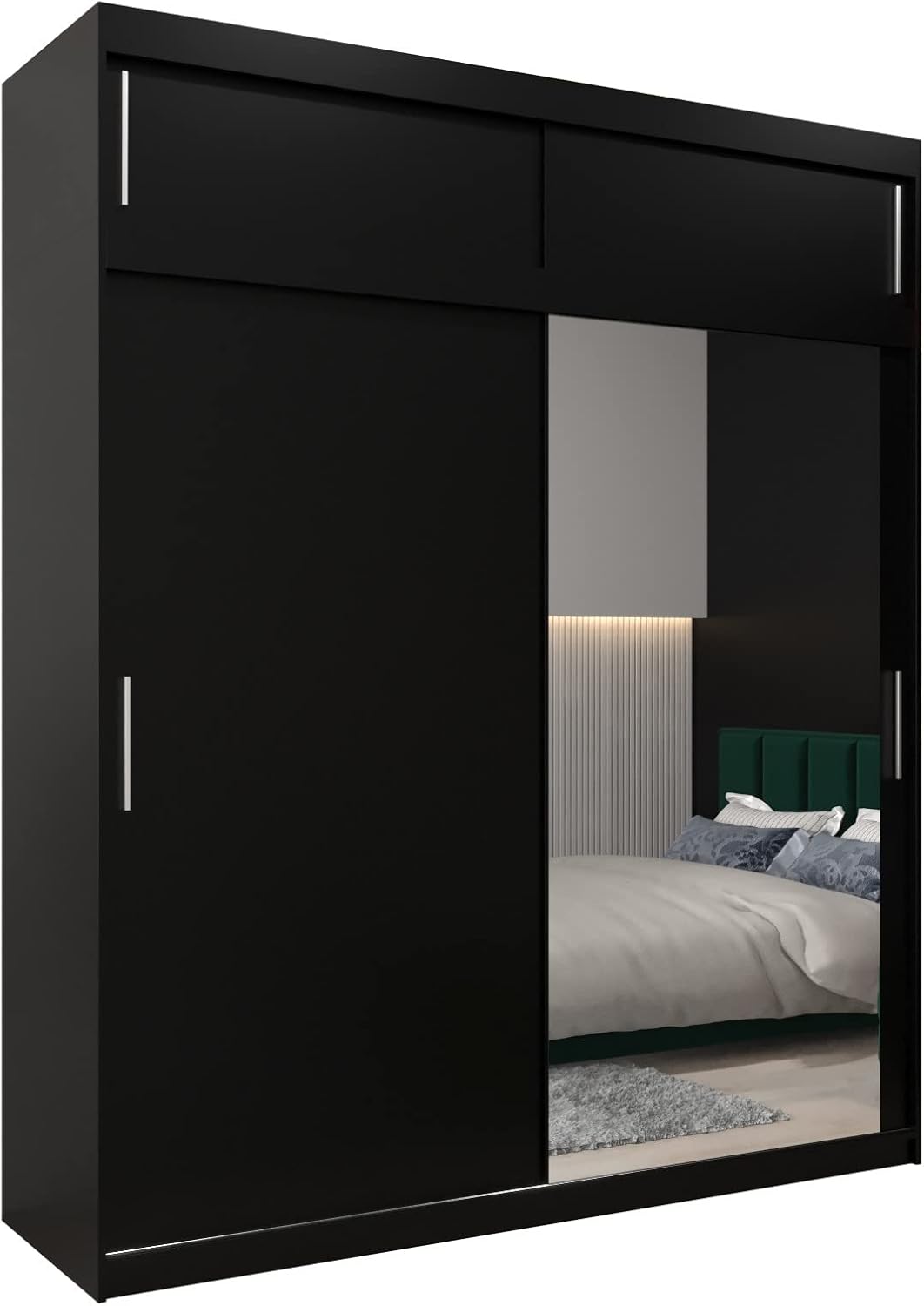 MEBLE KRYSPOL Kleiderschrank mit Spiegel Tokyo 2 - Garderobenschrank - Schrank Schlafzimmer - Mehrzweckschrank DREI Schiebetüren - Regalen - Flur Möbel - Kleiderstange Schrank - Allzweckschrank