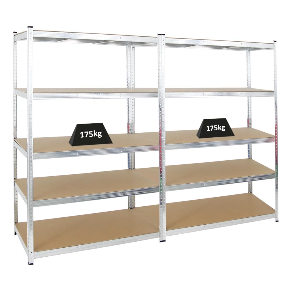 PROREGAL Gorilla Heavy Duty Shelving Unit H x W x D 180 x 90 x 40 cm Shelf Load 175 kg Galvanised Garage Shelving Basement Shelf Workshop Shelving Storage Shelving Boltless Shelving Unit
