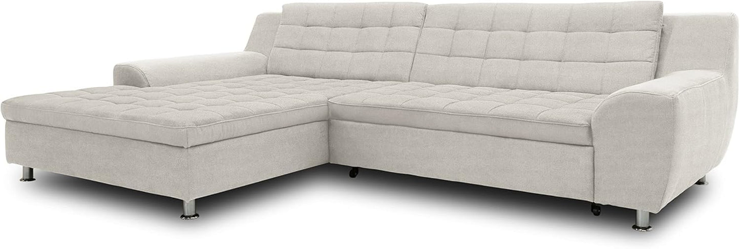 DOMO. collection Merida Corner Sofa, Sofa with Sleep Function in L-Shape, Corner Couch with Bed Box, Sofa Bed 304 x 200 x 84 cm (W x D x H), Beige