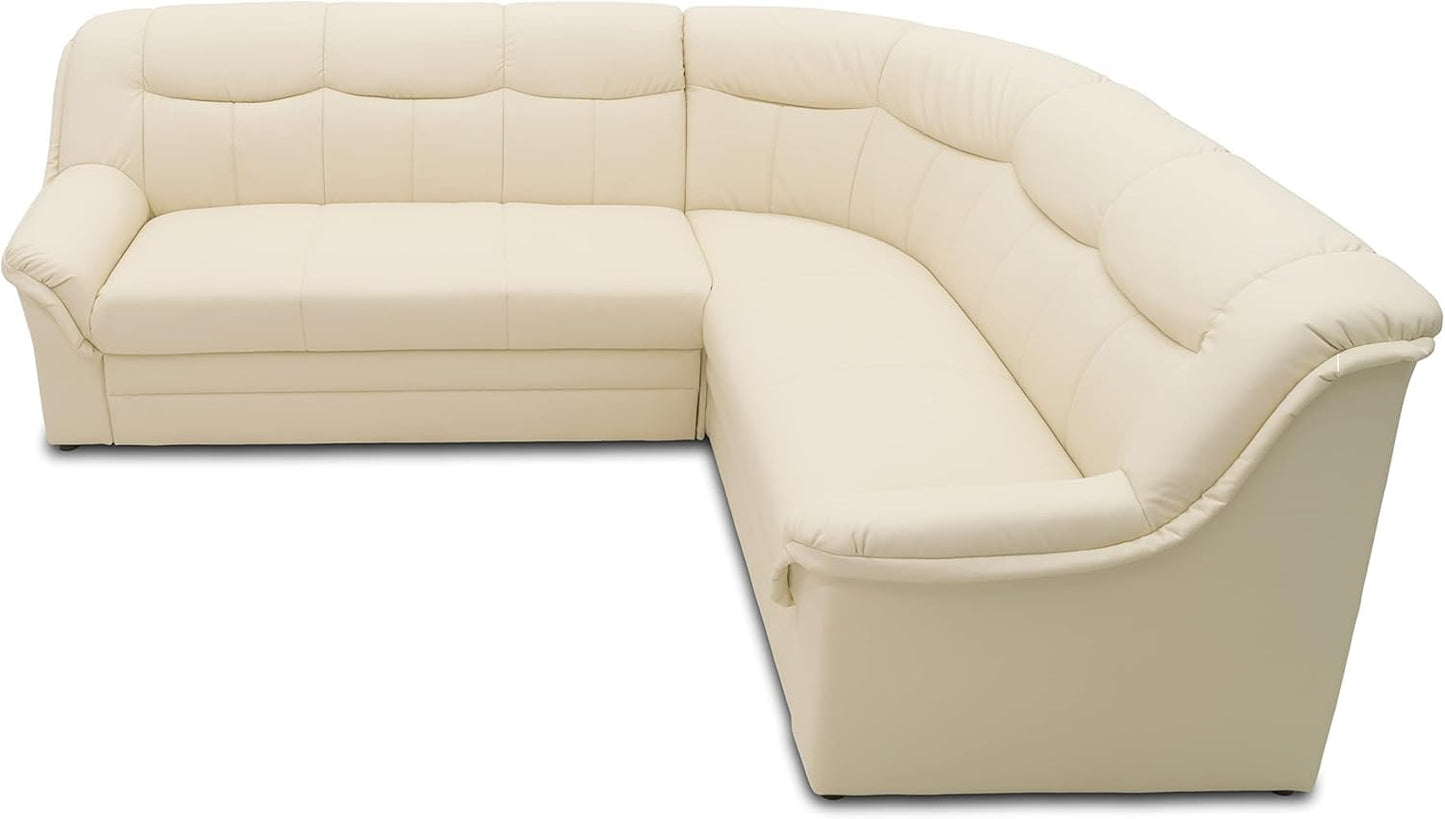 DOMO. collection Berlin Corner Sofa, Timeless Leather Corner Sofa with High-Quality Spring Core Padding, L-shaped Faux Leather, Couch 205 x 250 x 89 cm, Black