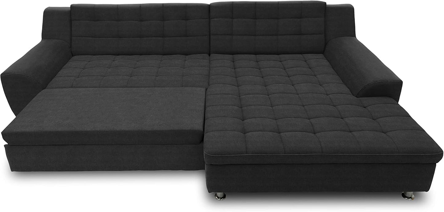 DOMO. collection Merida Corner Sofa, Sofa with Sleep Function in L-Shape, Corner Couch with Bed Box, Sofa Bed 304 x 200 x 84 cm (W x D x H), Beige