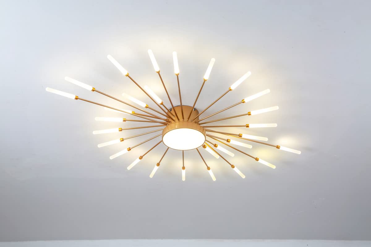 minifair Moderne LED-Deckenleuchte, 12 + 1 Köpfe, halbbündige Deckenleuchte, goldene Kronleuchter, Deckenbeleuchtung für Schlafzimmer, Wohnzimmer, Küche, Esszimmer, Restaurant