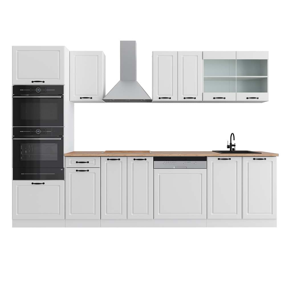 Vicco R-Line Kitchen Unit, High-Gloss Anthracite/White, 300 cm with Tall Cabinet, without Worktop