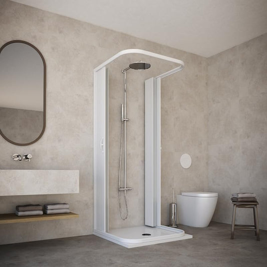 Shower Enclosure 70 x 70 x 70 mm Dora Model on 3 Sides Reducible Double Door with Central PVC Opening White